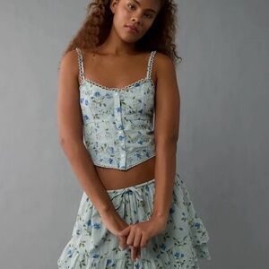 American Eagle Women’s Floral Blue Corset Top Size XXS